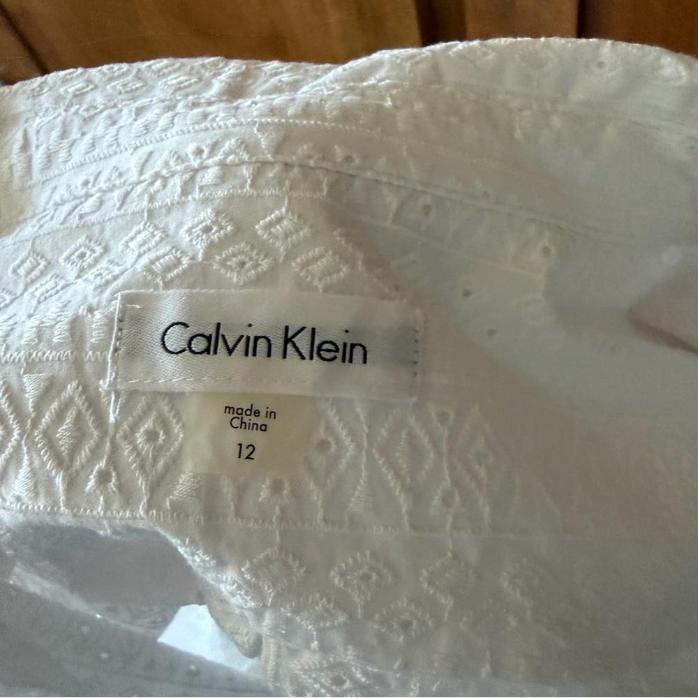 Calvin Klein || white lace tie waist shirt dress - Picture 7 of 9